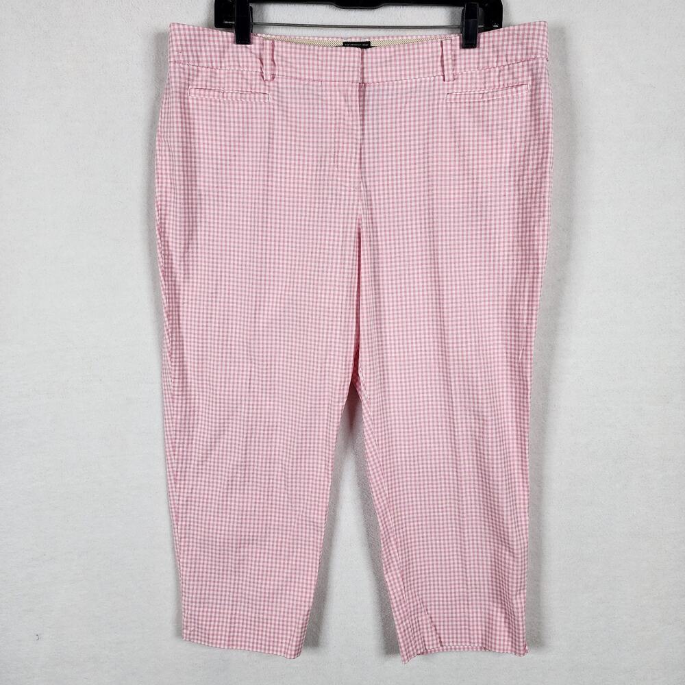 Talbots The Perfect Crop Pants Chino Stretch Pink White Checkered Sz 16P Petite